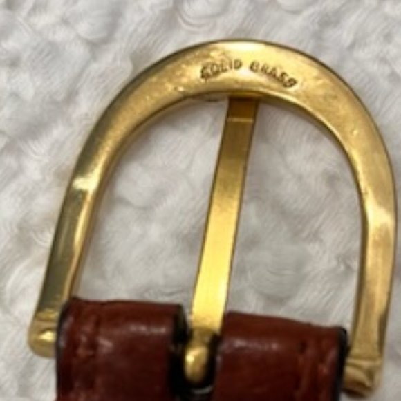 John Henry Full Grain-Oil Tan Leather Belt Men’s 38 Brown Brass Buckle Casual - Picture 3 of 8